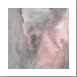 Pink and Grey Marble Glitter Sparkle Posters and Art